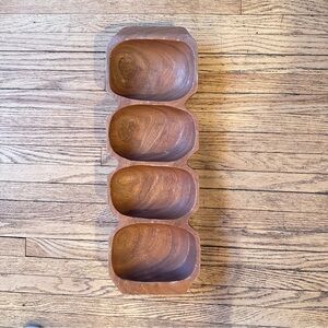 Vintage Mid-Century Wooden 4-Section Snack Serving Tray